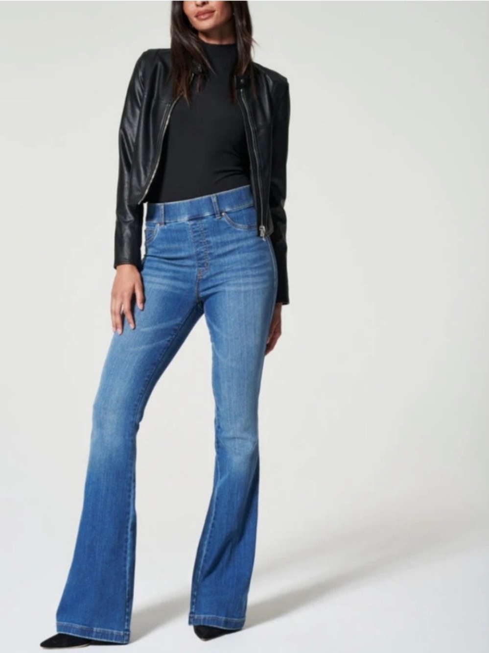 SPANX | Women’s Medium Blue Denim Pull On Flare Leg Shapewear Jeans Size XL - Picture 15 of 15